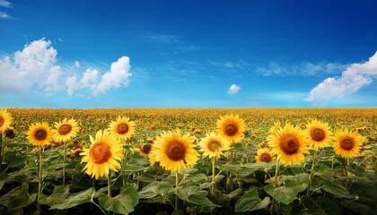 Fototapeta premium Sunflowers In The Field Against The Blue Sky