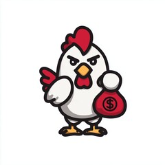 Chicken Mascot with Money Bag &ndash; Finance and Savings Icon