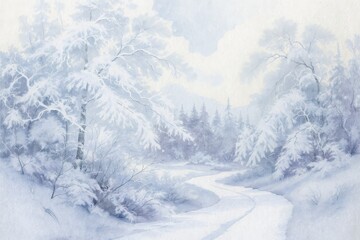 Obraz premium Winter landscape with snow-covered trees and winding river 