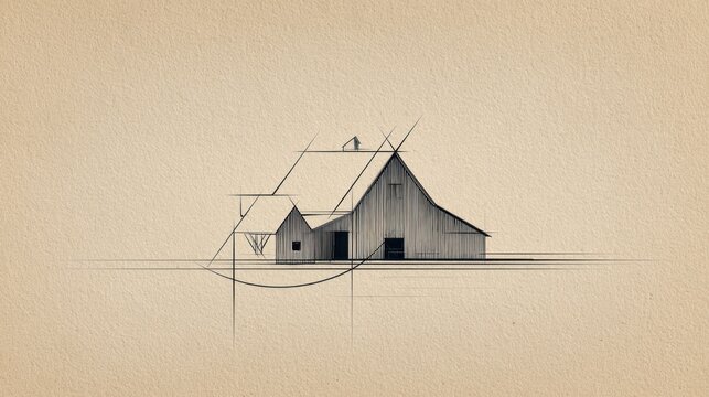 Sketch drawing barn architectural design