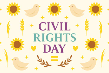 Civil rights day celebration with sunflowers doves and wheat stalks on a light background