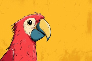 Colorful Parrot Illustration: Vibrant Red Bird Vector on Yellow Background - Exotic Wildlife Art for Nature and Animal Lovers