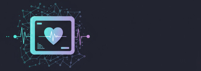 Heartbeat on a monitor with abstract connections. Medical technology and health data network concept for clinic and hospital.