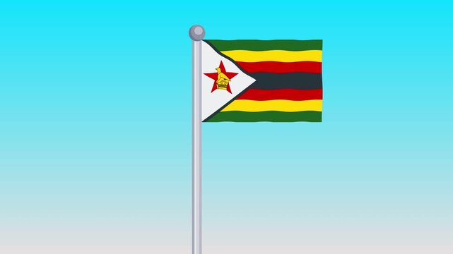Zimbabwe Flag Waving in the Wind On Blue Sky Background