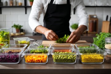 Obraz premium Cooking and preparing fresh vegetables in a modern kitchen with organized ingredients