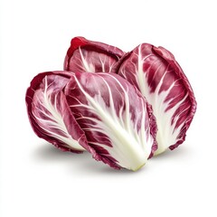 Obraz premium Fresh red radicchio lettuce heads, vibrant with deep red and white hues, perfect for salads.