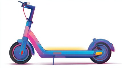 An electric scooter clipart, eco transport element, flat design illustration, neon style, isolated on white background.
