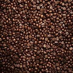 Fototapeta premium Close-up of a rich, dark coffee bean background, showcasing the glossy, roasted texture and various shades of brown.