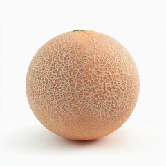 A textured cantaloupe melon against a clean white background, showcasing its distinct netted skin and natural hue.