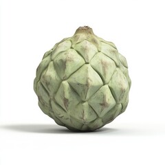 Fototapeta premium A vibrant, green cherimoya fruit displayed against a clean white background, highlighting its unique textured exterior.