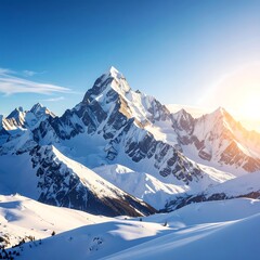 Obraz premium Snowy mountain range at sunrise