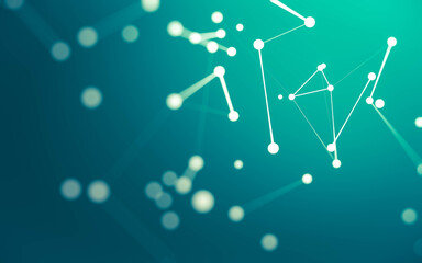 Abstract background. Molecules technology with polygonal shapes, connecting dots and lines. Connection structure. Big data visualization.