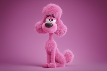 Whimsical 3D Animated Pink Poodle Character Design with Fluffy Texture and Playful Expression for Child-Friendly Visual Storytelling in Creative Cartoon Style