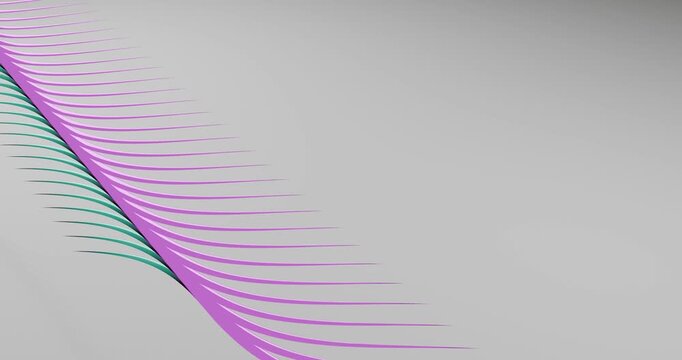 Anima&ccedil;&atilde;o 4K em loop de linhas onduladas magenta e teal sobre fundo claro com degrad&ecirc; suave. Movimento cont&iacute;nuo, brilho sutil e composi&ccedil;&atilde;o minimalista com espa&ccedil;o para texto/branding. 