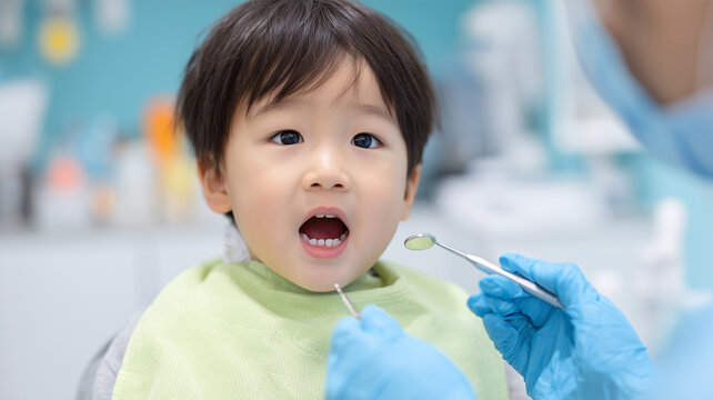 男の子が歯科で検診を受ける