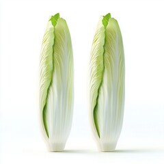 Two vibrant, fresh heads of lettuce on a clean, white background, showcasing their crisp texture and bright green leaves.