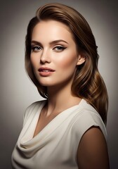 Elegant Portrait of a Woman with a Serene Expression and Radiant Beauty