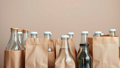 Isolated transparent glass wine bottle with a cork reflecting white light