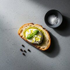 Delicious Burrata Cheese on Toast with Basil and Sea Salt