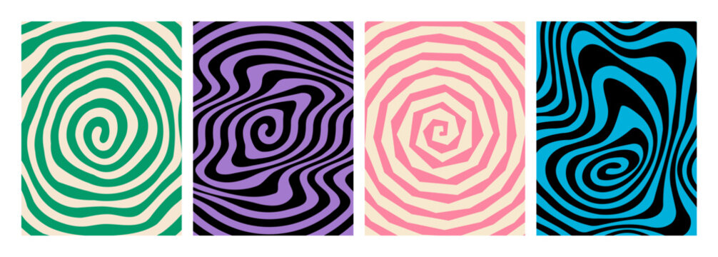 Swirl Groovy Psychedelic Spiral Pattern. Vector Twirl Vortex Background. Abstract Retro Optical Illusion Texture. Halloween BG Graphic Design.