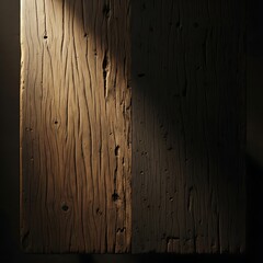 Rustic wooden surface bathed in contrasting sunlight and deep shadow, highlighting intricate natural grain and weathered texture