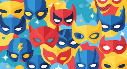 Colorful superhero masks in flat design. Perfect for kids' parties, comic book themes, or vibrant graphic designs