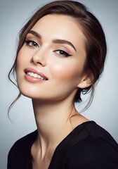 Beautiful Woman Portrait with Elegant Makeup and a Gentle Smile