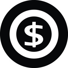 Fototapeta premium Simple graphic icon representing money and finance featuring a prominent dollar sign within concentric circles