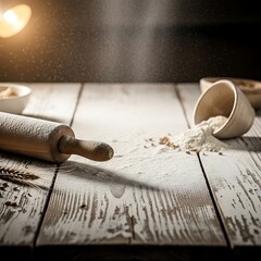 Baking Time Flour, Rolling Pin, and Rustic Charm