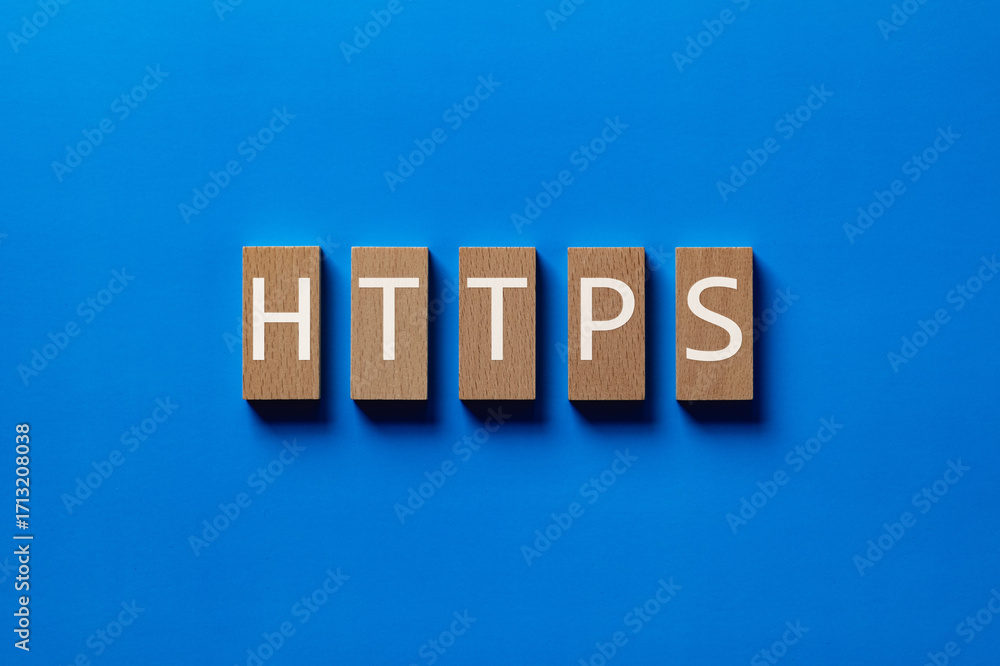 Poster there is wood block with the word https. it is an abbreviation for hypertext transfer protocol secur