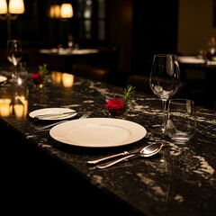 Elegant Restaurant Table Setting with Red Rose