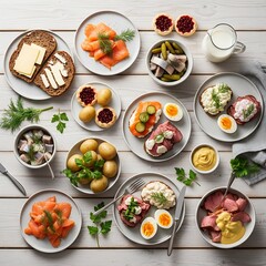A Delicious Selection of Scandinavian Smørrebrød and Pickled Herring