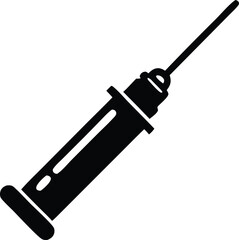 Simple silhouette of a syringe with needle for medical and healthcare concepts representing injections and vaccination visuals