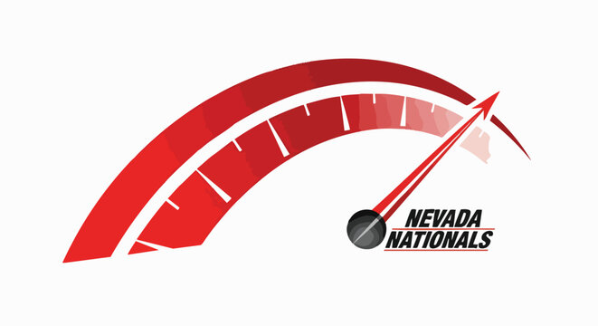 Stylized vector illustration of a red gauge at maximum with 'Nevada Nationals' branding