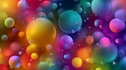 Vibrant bokehfilled scene with orbs of varying sizes and colors scattered across a gradient background