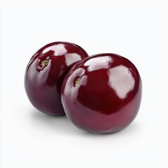 Obraz premium Two glossy red plums placed side by side on a white background, showcasing their smooth texture and vibrant color.
