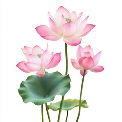 Obraz premium Beautiful pink lotus flowers gracefully bloom amidst soft green leaves, showcasing nature's elegance and tranquility.
