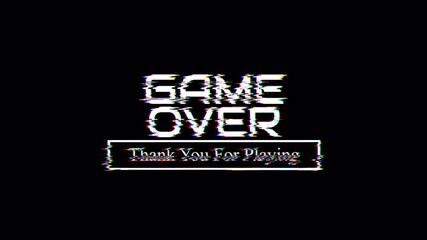 GAME OVER animation with glitch effect. Glitch GAME OVER video game screen - Powered by Adobe