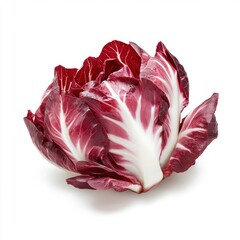 Obraz premium A vibrant red radicchio lettuce with striking white veins and crisp leaves, perfect for salads and garnishes.