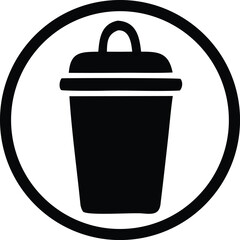 Black trash can icon simple circular emblem universal symbol for deletion data removal and waste disposal concept
