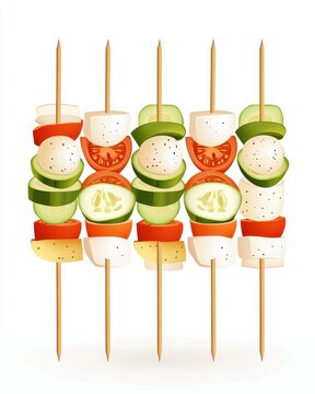 Colorful vegetable skewers with fresh ingredients ready for grilling.