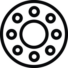Circular icon graphic of a bearing with inner and outer rings and eight radial holes for mechanical engineering and industrial applications