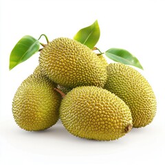 Fresh green durians with leaves, showcasing their unique spiky texture and vibrant color.