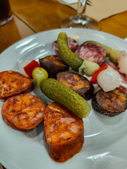 Sliced chorizo sausage, Mixed Tapas and Spanish Pinchego Foods