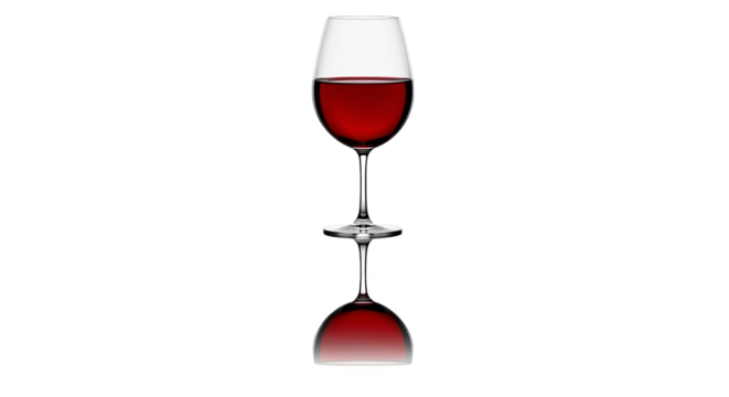 Glass of red wine with reflection, isolated on transparent background