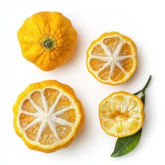Fresh and vibrant yuzu citrus fruits, showcasing their bright yellow color and unique texture, perfect for culinary use.