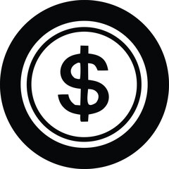 Icon of a dollar sign within a circle representing money finance investment and business success in a simple graphic style