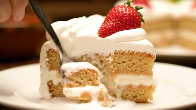 Mexican tres leches cake soaked sweet milk layers cinematic UHD authentic Latin American dessert lifestyle stock footage. luscious latin treat milky infusion filmic ultra high
