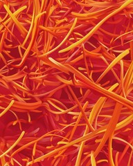 Abstract vibrant orange and red strands intertwining, creating a dynamic and energetic visual effect.