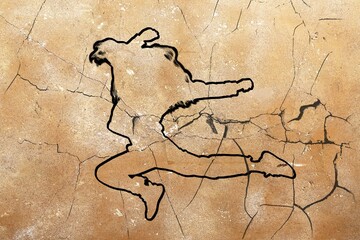 Young girl dancer image on crack background, moves